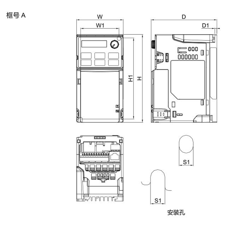 臺達(dá)變頻器 VFD1A5MS43ANSAA 的安裝尺寸