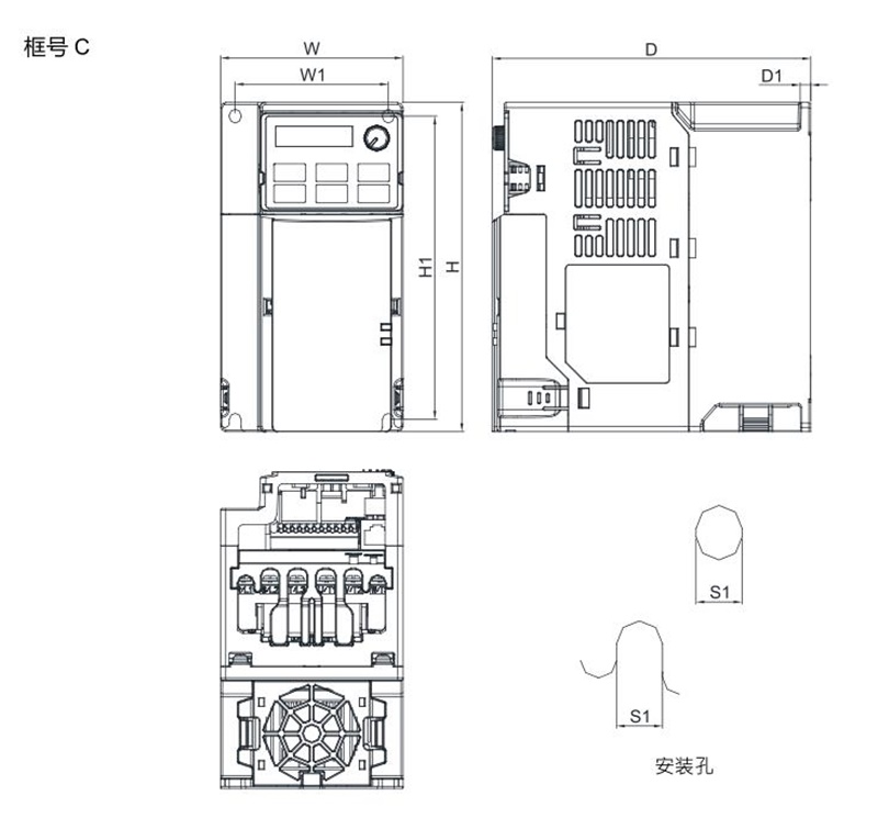 臺(tái)達(dá)變頻器 VFD11AMS21ANSAA 的尺寸