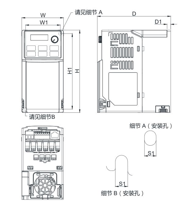 臺(tái)達(dá)變頻器 VFD4A8ME21ANNAA的安裝尺寸