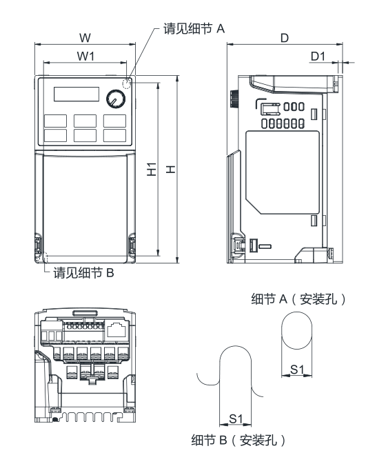 臺(tái)達(dá)變頻器 VFD1A6ME21ANNAA的安裝尺寸