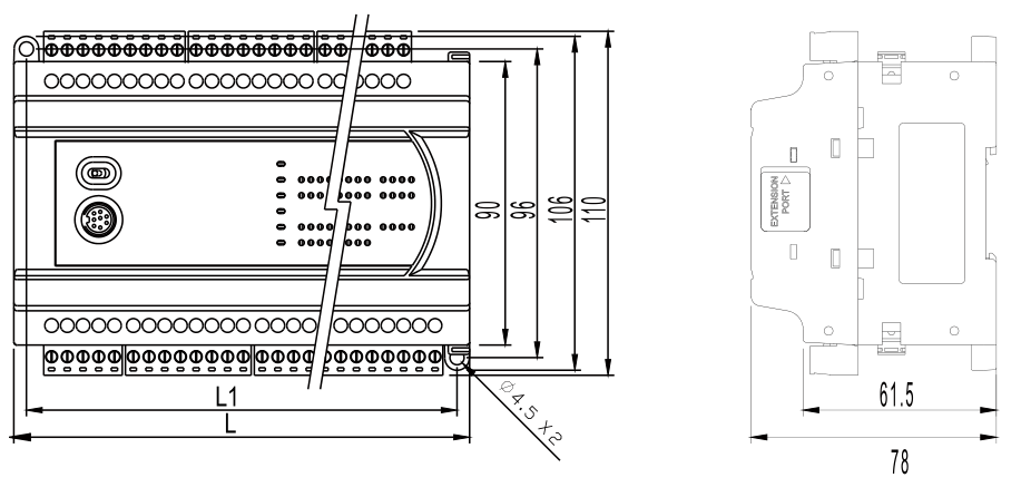 臺達(dá)PLC  DVP32ES200R的外觀尺寸