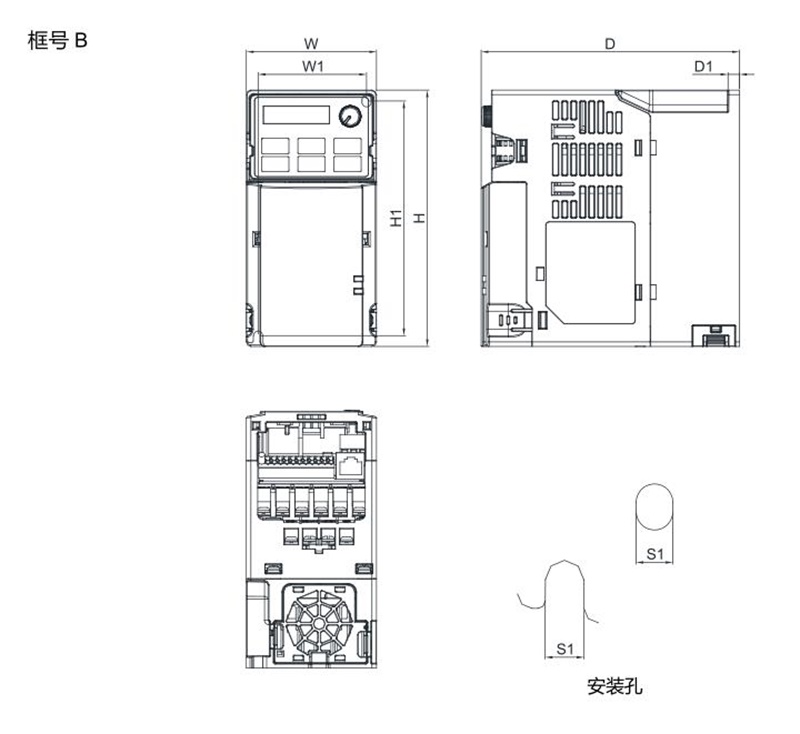 臺(tái)達(dá)變頻器 VFD4A2MS43ANSAA 的安裝尺寸